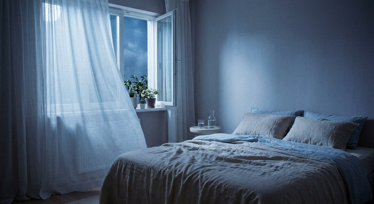 Una camera da letto tranquilla d'estate di notte