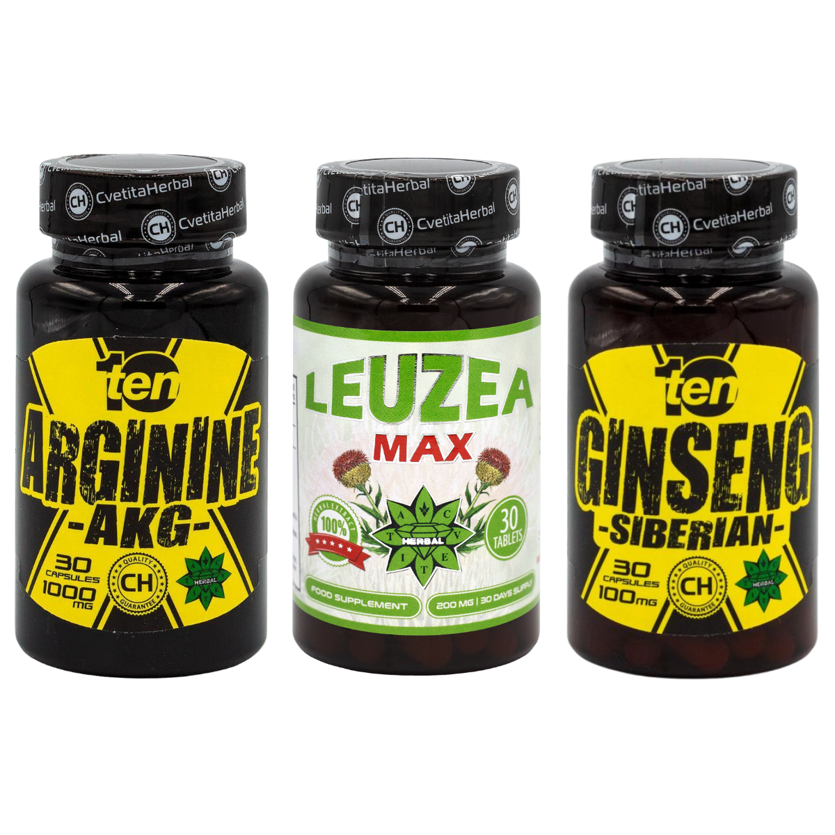 PACCHETTO COMBINATO: Leuzea 30 compresse + TEN Arginina 40 compresse + Ten Ginseng Siberiano 30 compresse