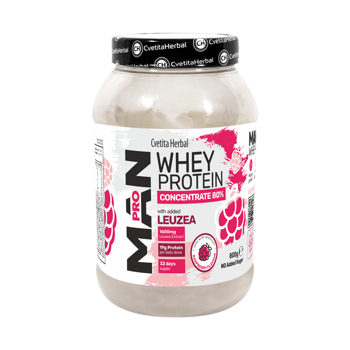 Proteina del Siero del Latte con Leuzea ed Enzimi di Papaya - MAN PRO WHEY CONCENTRATE (800 gr)