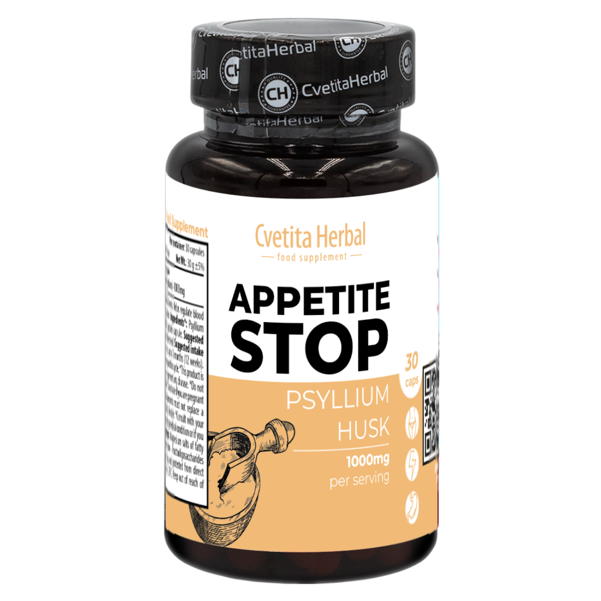 Aceto di Mele "Psillio Bianco (Psyllium)" - Ferma Appetito (30 capsule x 1000 mg)