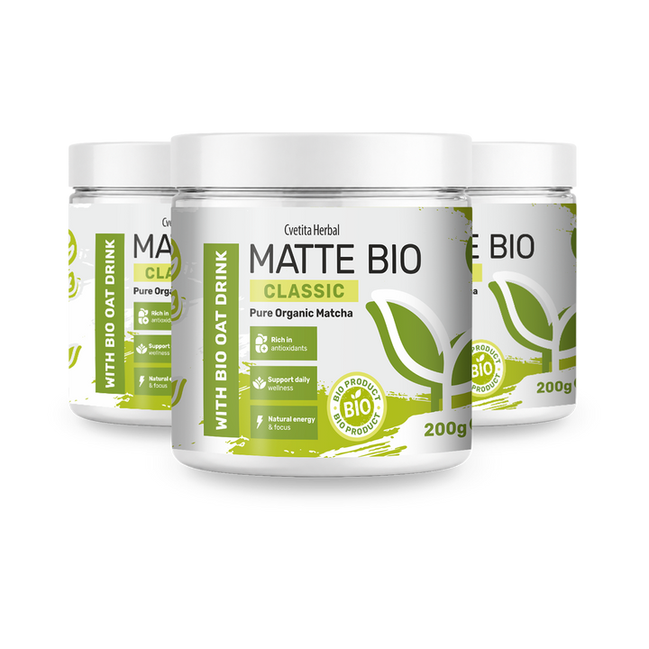 Matte Bio Classic 2+1 - confezione promo con tre barattoli di matcha bio da 200 g