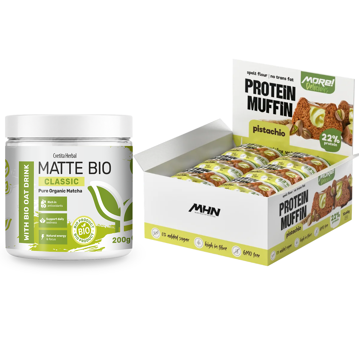Matte Bio Classic e muffin proteici al pistacchio MHN - confezione combo